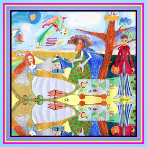 Jedwabna chusta yDe “Zamieszanie” 140cm  x 140cm